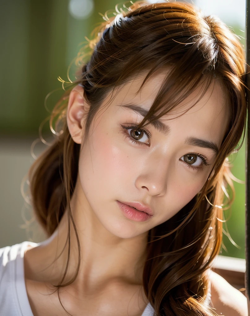 Highest quality, Face Focus, Soft Light, Ultra-high resolution, (Realistic:1.4), RAW Photos,
1 Japan, alone, cute, (pupil, light in your eyes), Beautiful face in every detail, (Small Box),(High resolution detail of human skin texture),
(Long Hair),
indoor,
(Portraiture)Large Breasts, Brown Hair, Hair Bun, Sportswear,Gym,Sweat,Wet, boxing,