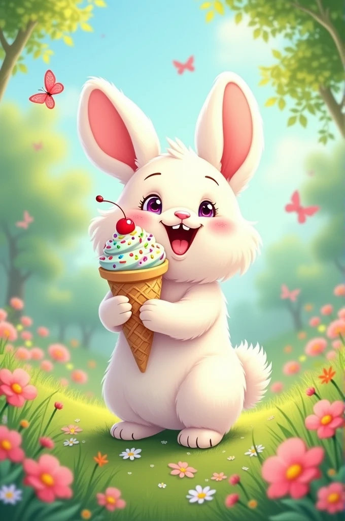 A rabbit with an ice cream in his hand