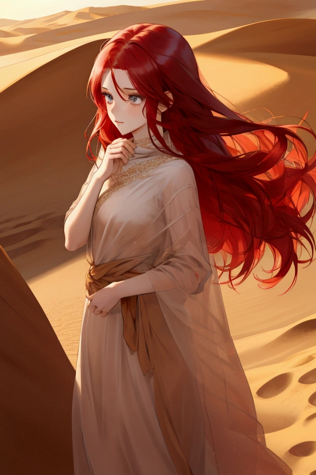 Red hair, Face Veiled, Desertngewänder, Arabic, Desert, Anime Style