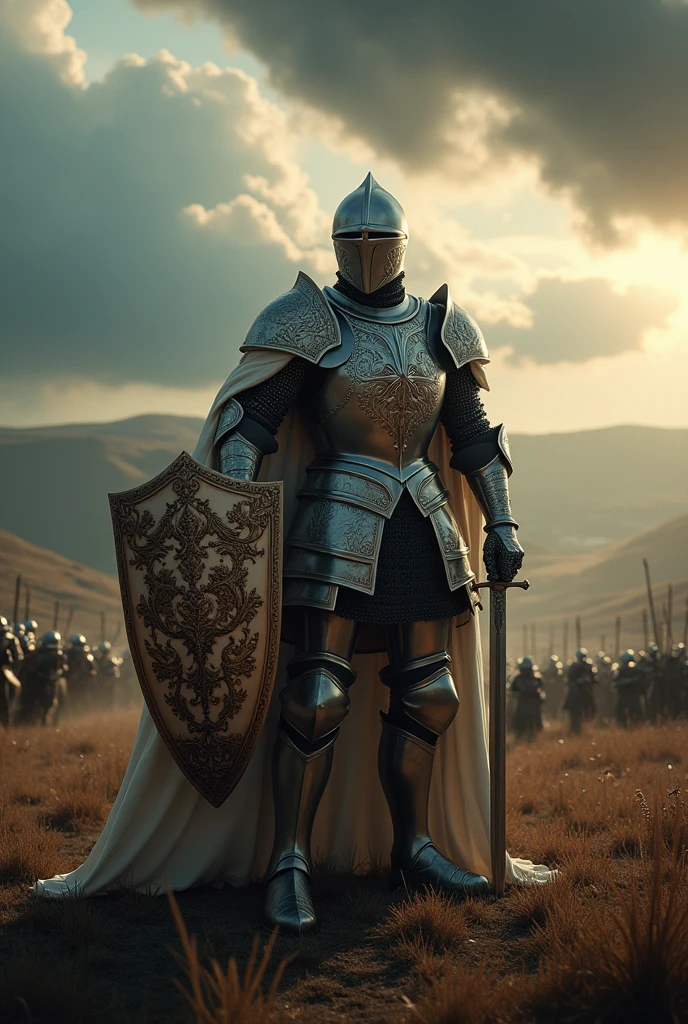 A knight in armor holding a sword and shield 