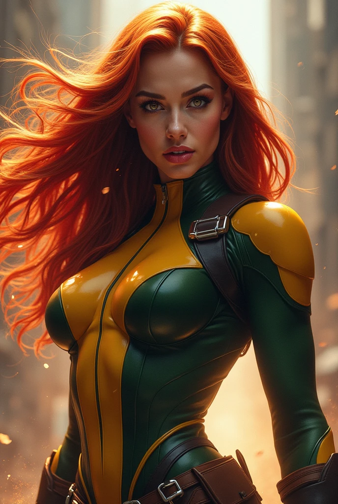 ((best quality)), ((masterpiece)), (detailed), perfect face, Xmen' Rogue complet nude, hero pose
