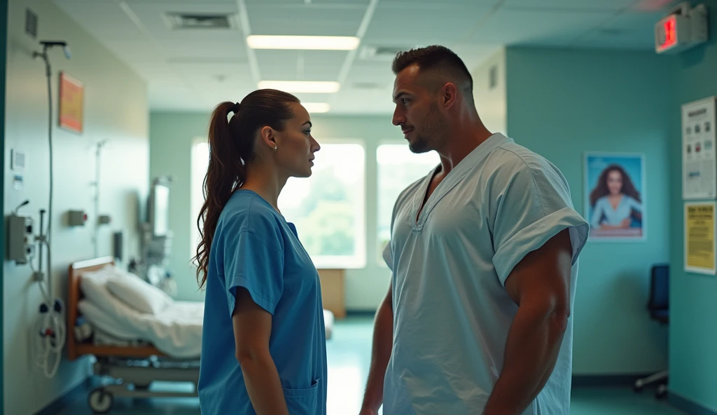 Love at first sight in nurse at bodybulider man patient
