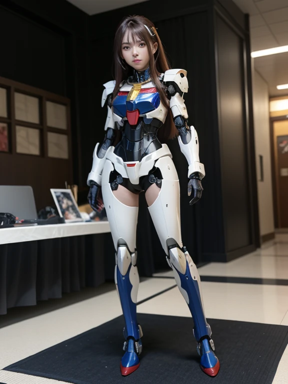 Textured Skins、Super Detail、High detail、high quality、最high quality、High resolution、1080P、hard disk、beautiful、(Gundam)、beautifulサイボーグ女性、Mecha Cyborg Girl、BATTLE MODE、Girl with a mechanical body、彼女は未来的なGundamメカを着用、Full Body Shot