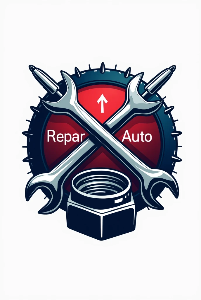 Haz un logo de un taller automotriz What tenga una tuerca con una corona arriba y 2 llaves allen en el centro, What.It is called ReparAuto with red repar and blue auto