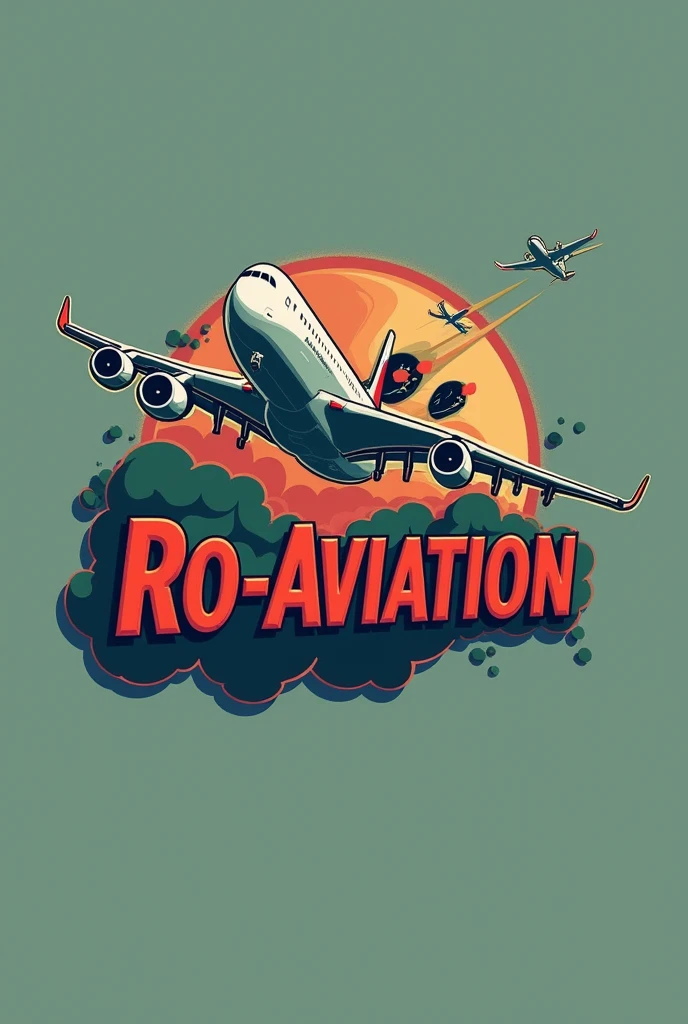 Create me a logo for a Roblox aviation game using camo green  and dark red and put a plane on it as well. The name will be Ro-Aviation. Make the plane look real like one of the A380 