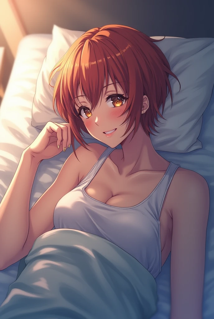 An anime boy had sex with a teacher in bed