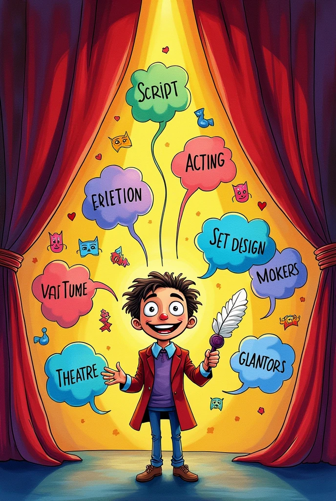 Mind map about the elements of theatre that looks handmade