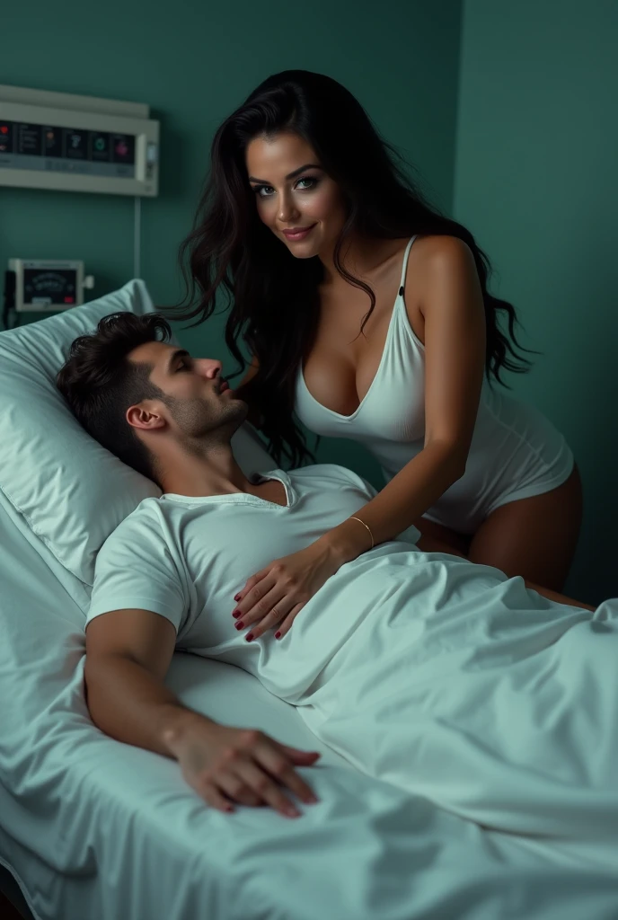 Talking sexy nurse hot pstient in bed. Big breast