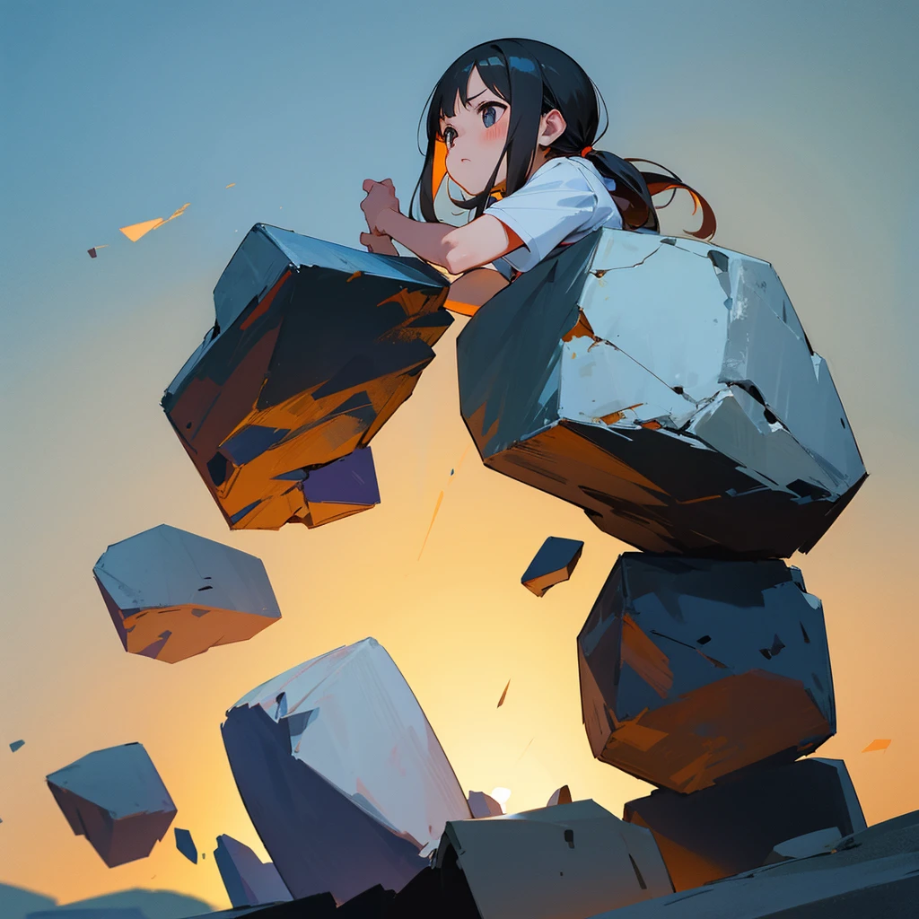 A girl is performing a broken cheststone,The girl lay flat on the table,A huge square brick pressed against the girl,Blood appeared at the corner of the girl's mouth,A boy picks up a sledgehammer,Smashed on the stone bricks on the girl's body,The huge stone bricks were impacted and cracked,"Crushed boulder in the chest"Refers to an acrobatics,On the chest of a person lying down,Put a big stone,Another smashed the boulder with a sledgehammer。