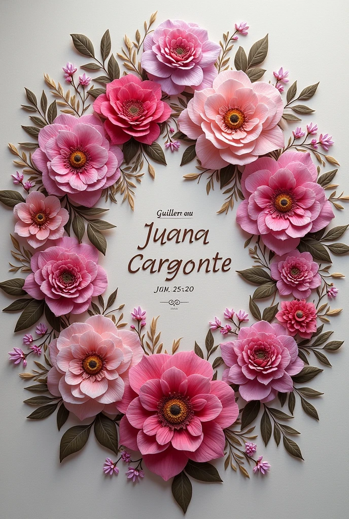 Mandala type, I want a sketch of pink flowers or some nice proposal to embroider with wool and by hand and half of it colored and the rest to continue the coloring just drawn on a square fabric, that the base is a nice color but by no means black And that in the center it says:
Guillermo and Juana Cargonte In honor of the Virgin of the Snows of Umamarca and finally say: Rdo. Sachi Mady Quispe Chipana