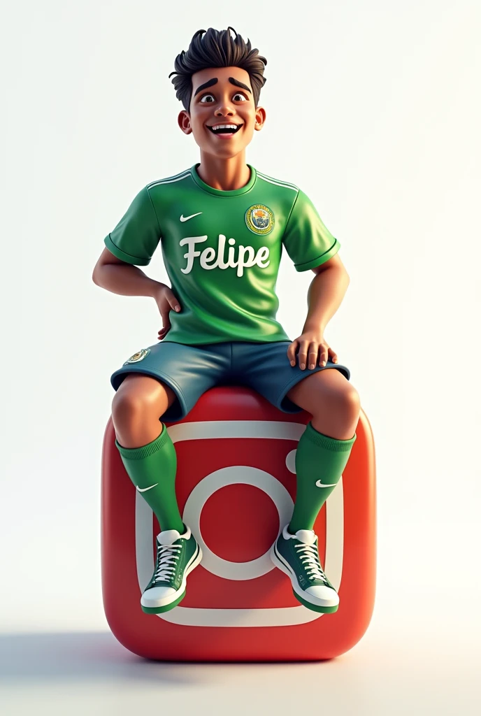 Neyma 3d sitting on histagram icon with Palmeiras shirt with name on the official Felipe shirt white background