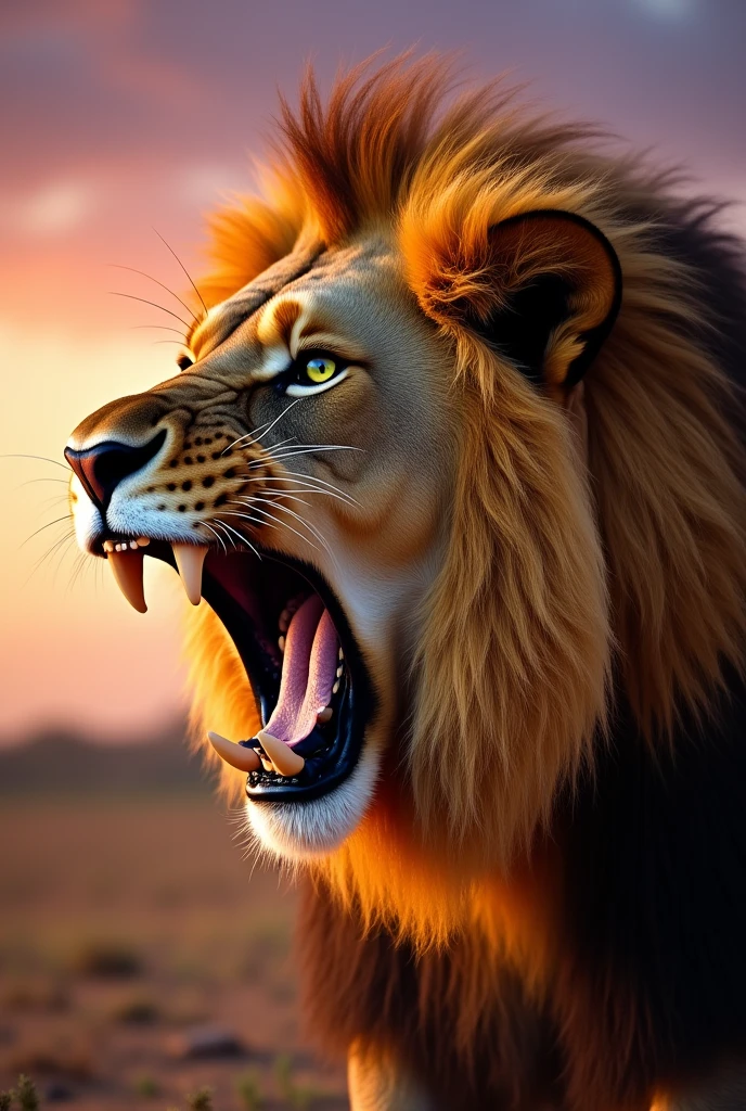 Profile picture of the angry lion with open mouth