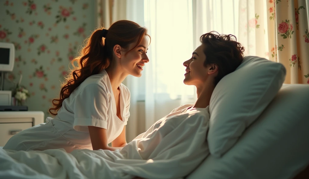 Stranger patient talk to sexy nurse in hospital bed