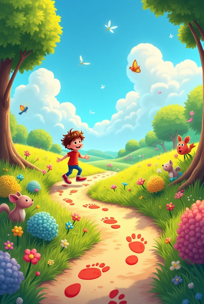 Cartoons for the story of a path with footprints