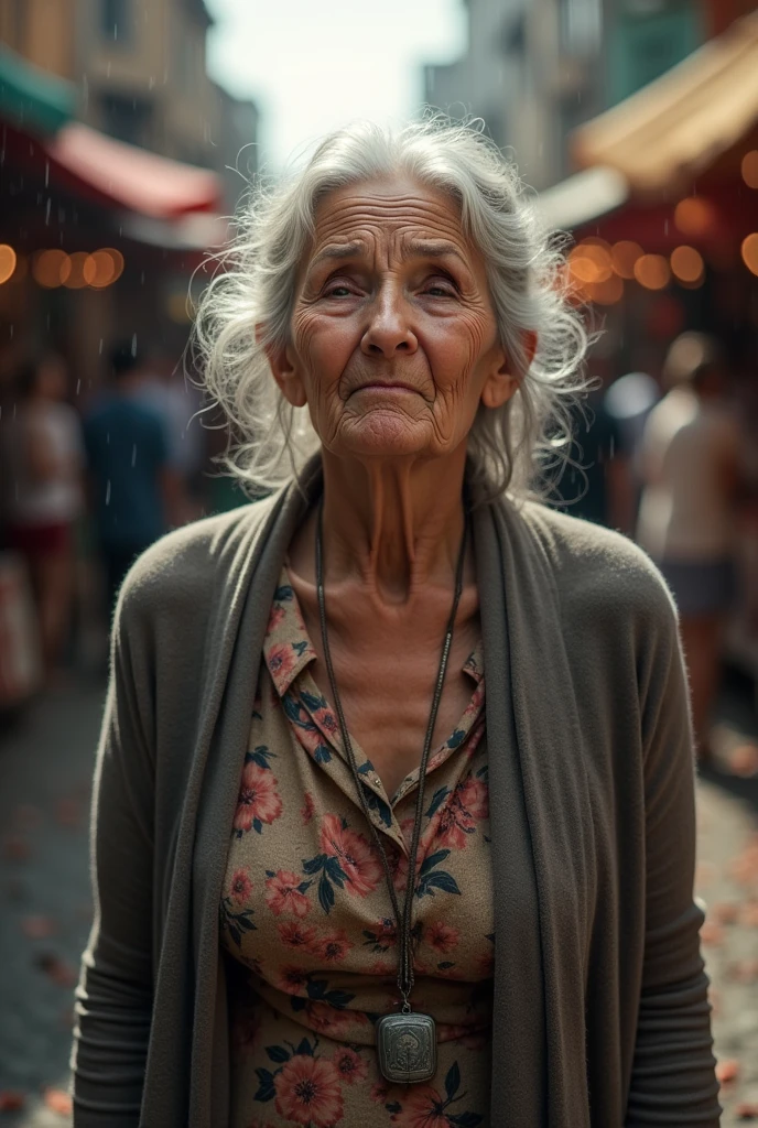 Old lady crying in front