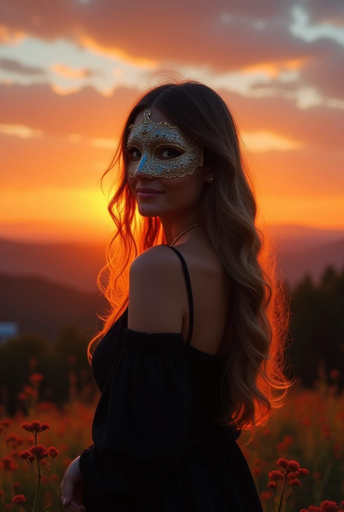 One person, mask, Long Hair, smile, Back view,