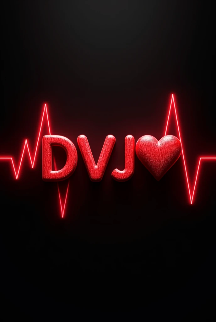 photo with a heartbeat design with red letters and a heartbeat lines in the background that says “DVJ❤️”