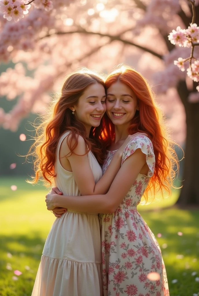 A girl is being back hugged by another girl