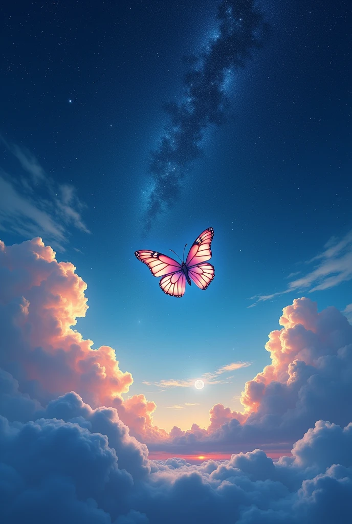 starry sky, butterfly and clouds 