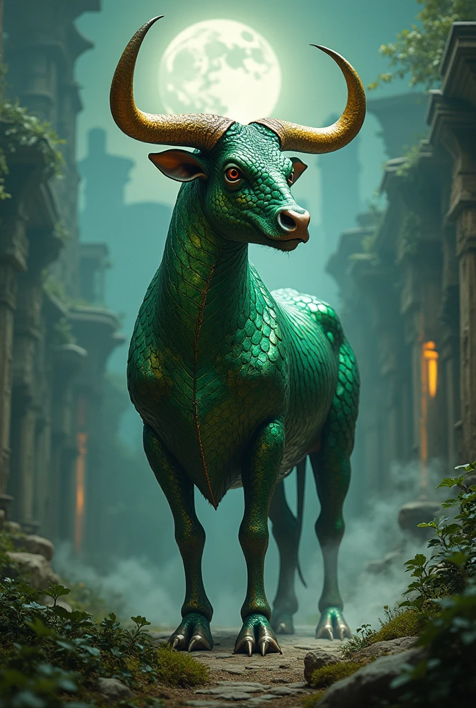 Taureau mélangé a un dragon , avec un corps de dragon , avec beaucoup de charisme