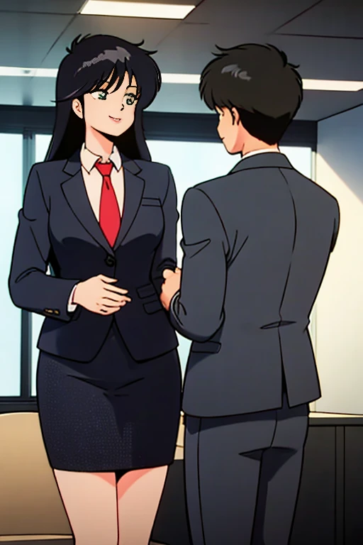 The male protagonist is talking to a woman with long black hair dressed in business attire., The woman is smiling.、Photography is fun, 5 Luxury Offices