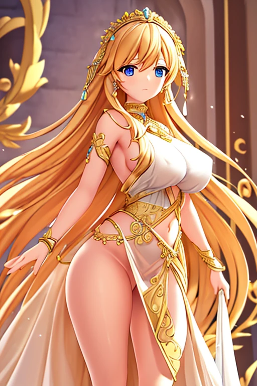 goddess athena, sheer chiffon dress, Golden colour, perfect body, Elegant skirt with leg slit, protruding nipples, showing vagina over skirt, Big ass naked (masterpiece, high quality, Best Quality:1.3), extremely detailed, extremely intricate, photorealistic.