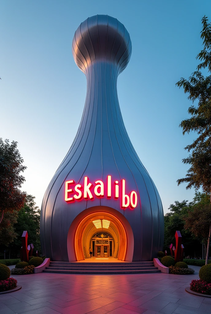 Penis shaped building written on the entrance eskalibo