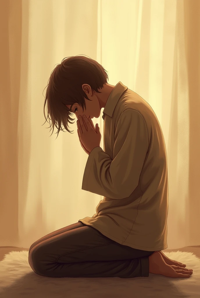  A person praying and showing only the waist up, Serious and reverent image for a presentation on canva background