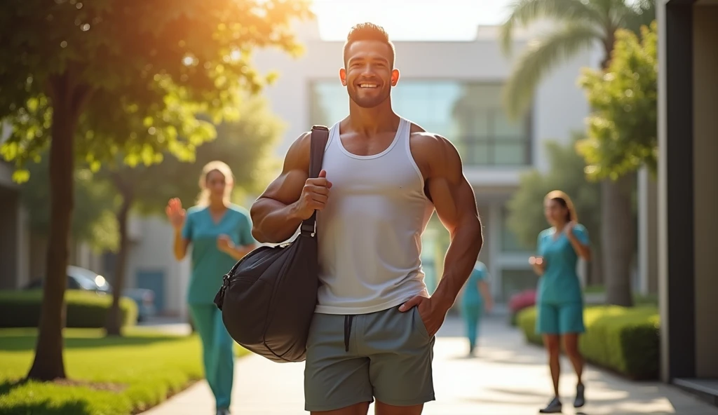 Hospital dischrage patient bodybuilder student