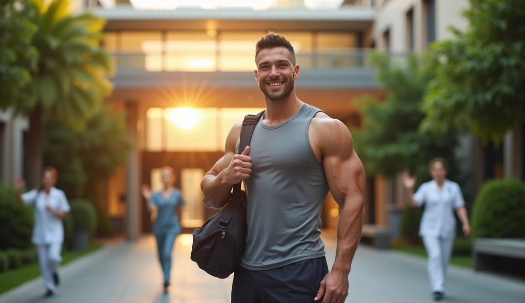 Hospital dischrage patient bodybuilder student