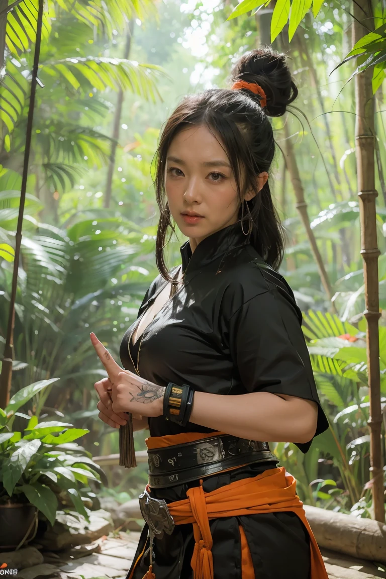 bamboo forest background，appearance of determination，Bright and colorful octane display, Cybernetic and highly detailed., Loba Andrade from apex legends, Built in unreal engine 5, Built in unreal engine 5, Trends on the engine that are not true 5, ancient portrait, Martial arts fantasy style 8k octane rendering, Displays results in an unrealistic format 5, Rendered with high octane