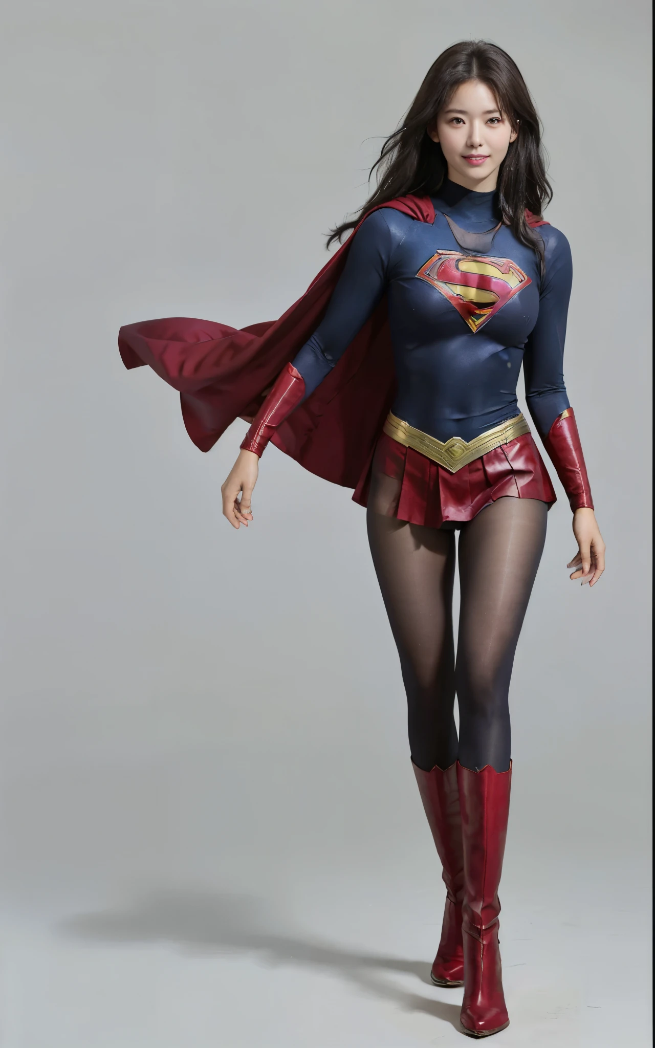 No background、(((Beautiful legs in black tights.)))、(((Legally express the beauty of your smile)))、((((Make the most of your original images)))、(((Supergirl Costume)))、(((Beautiful Hair)))、(((suffering)))、(((Please wear black tights....、Wear red boots)))、((Best image quality、8k))、((Highest quality、8k、masterpiece:1.3))、(((Preserve background )))、Sharp focus:1.2、Beautiful woman with perfect figure:1.4、Slim Abs:1.2、Wet body:1.5、Highly detailed face and skin texture、8k