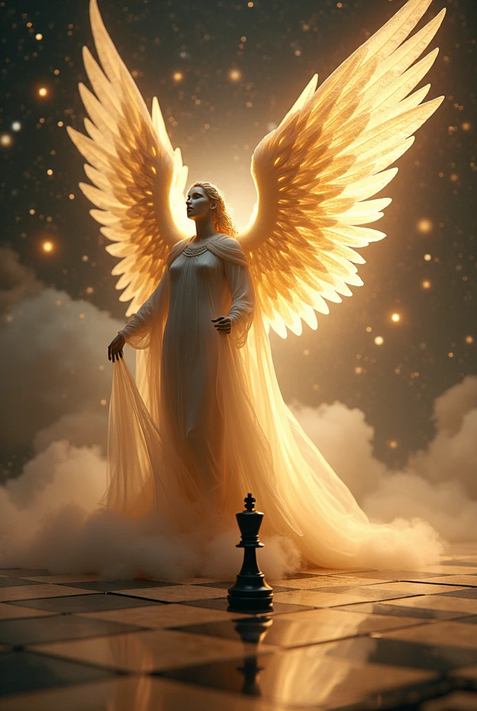 Biblically acurrate angel against a chess pawn