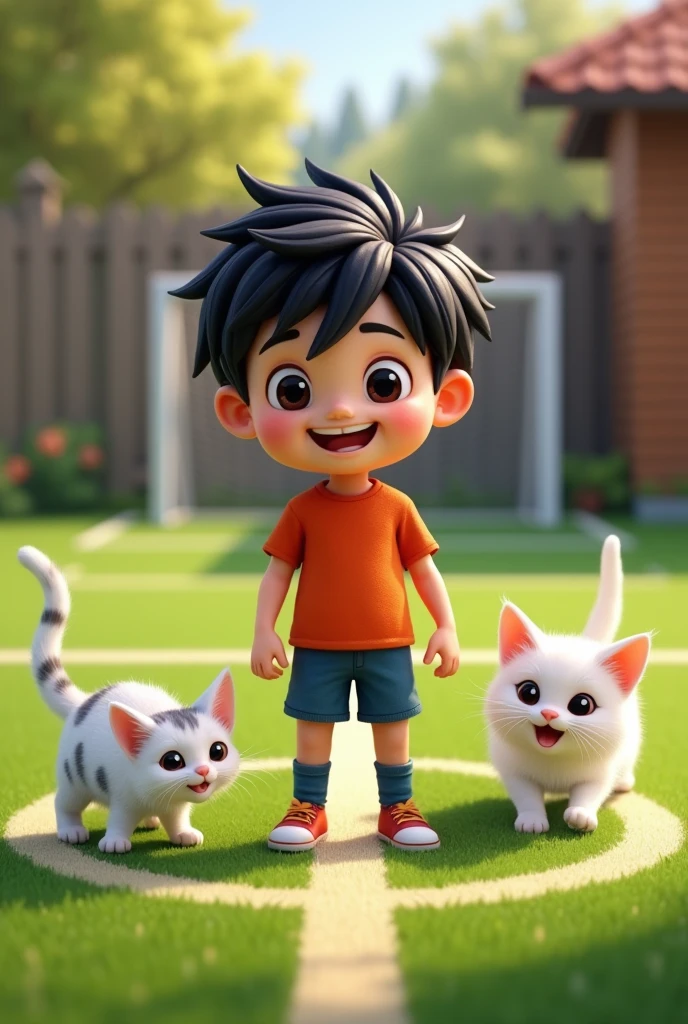 To a white boy, average height of 1,69cm, with normal body texture, hair not too long but not too short either, beautiful smile, black hair, black eyes, with dark circles under his eyes, he likes football and has two white cats with grey spots. And a quarter of football 