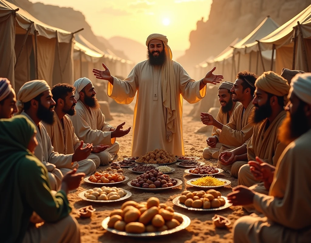 Another significant miraculous event associated with Prophet Muhammad is the **Miracle of the Multiplication of Food**. This event occurred on multiple occasions and is one of the miracles that highlighted his role as a provider for his followers through divine intervention.
### **The Miracle of the Multiplication of Food**
#### **1. **The Event:**
- **Multiple Instances:** The Miracle of the Multiplication of Food is reported to have occurred several times during the Prophet Muhammad’s life, particularly during times of scarcity or need, such as during battles, journeys, or communal gatherings.
- **Example: The Battle of the Trench (Khandaq):** One of the most famous instances occurred during the Battle of the Trench. When the Muslim community in Medina was under siege by a confederation of enemy tribes, food became scarce. On one occasion, Jabir ibn Abdullah, a companion of the Prophet, invited Muhammad to his home for a meal. Although the meal was prepared for a small number of people, the Prophet invited all the workers (around 1,000 men) who were digging the trench. The food, by the will of God, was miraculously multiplied, and everyone ate to their fill, with food still remaining.
- **Example: The Multiplication of Dates:** In another instance, the Prophet was given a small amount of dates, but he prayed over them, and they multiplied to such an extent that they fed a large number of people for an extended period.
#### **2. **Significance:**
- **Demonstration of Divine Blessing:** These miracles were seen as signs of God's support for the Prophet and his community. The multiplication of food not only provided physical sustenance but also spiritual reassurance to the believers, strengthening their faith in times of hardship.
- **A Sign of Prophethood:** The ability to perform such miracles was viewed as evidence of Muhammad’s prophethood and his special connection with God. The miracles served as a means of reinforcing the belief among his followers tha