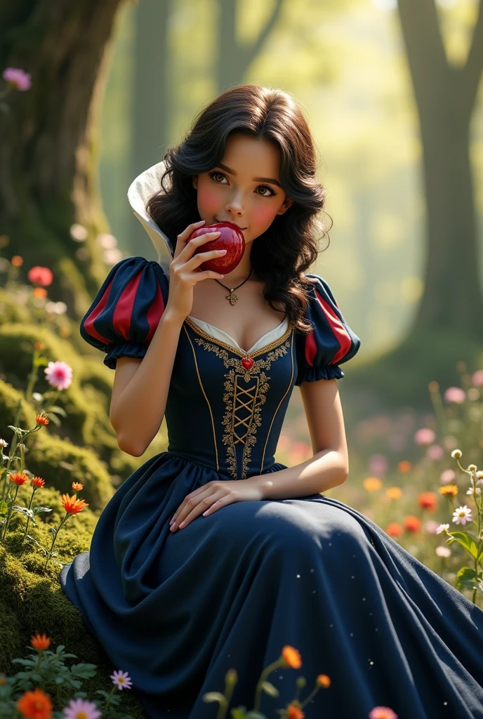 snow white, ultra realisitic, eating an apple