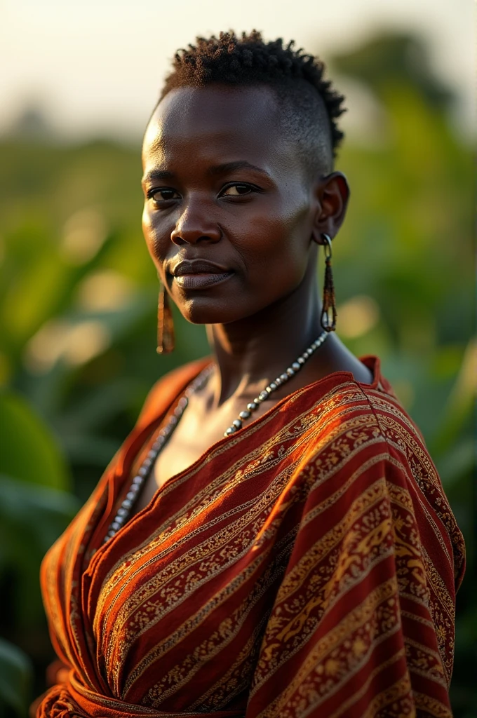A woman from the countryside of Maranhão with dark skin from Brazil who has marks of time, a dark eye, is a fat woman and is already old., almost shaved afro hair
