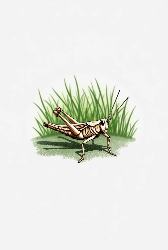 Make a realistic grasshopper image, but in drawing, let it be simple