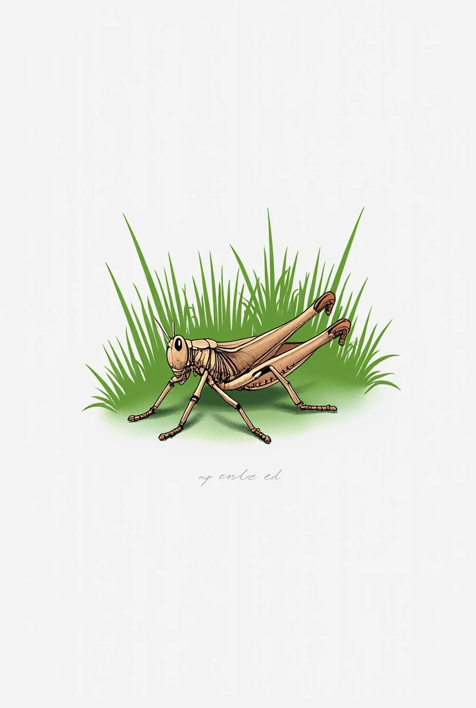 Make a realistic grasshopper image, but in drawing, let it be simple
