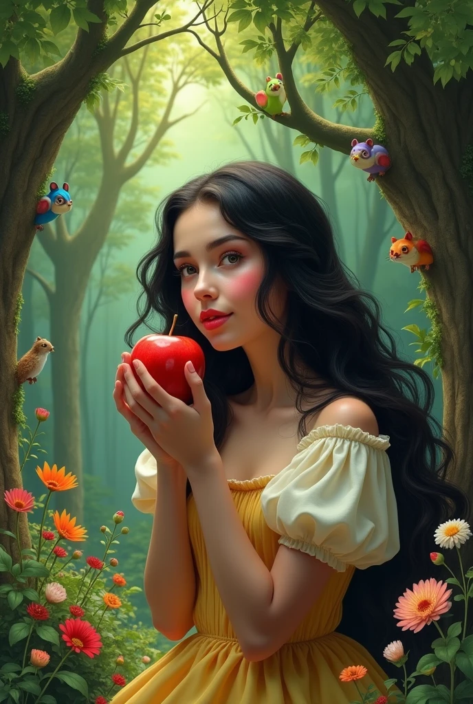 snow white, ultra realisitic, eating an apple