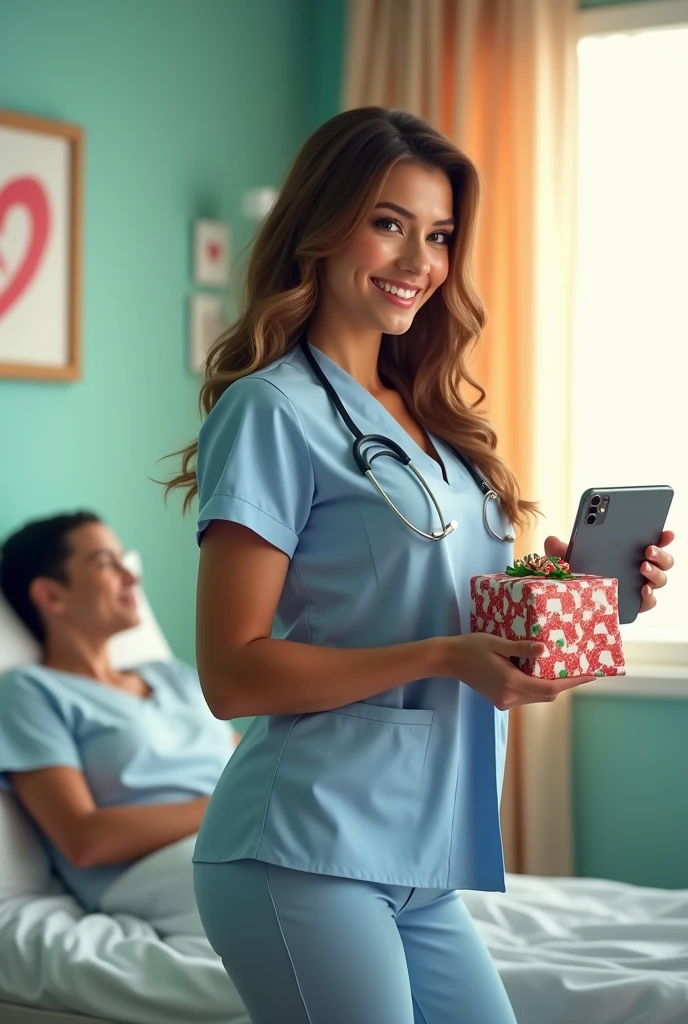 Sexy hot big brest nurse gift a mobile phone