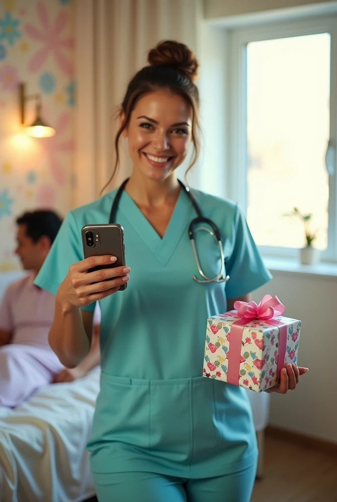Sexy hot big brest nurse gift a mobile phone