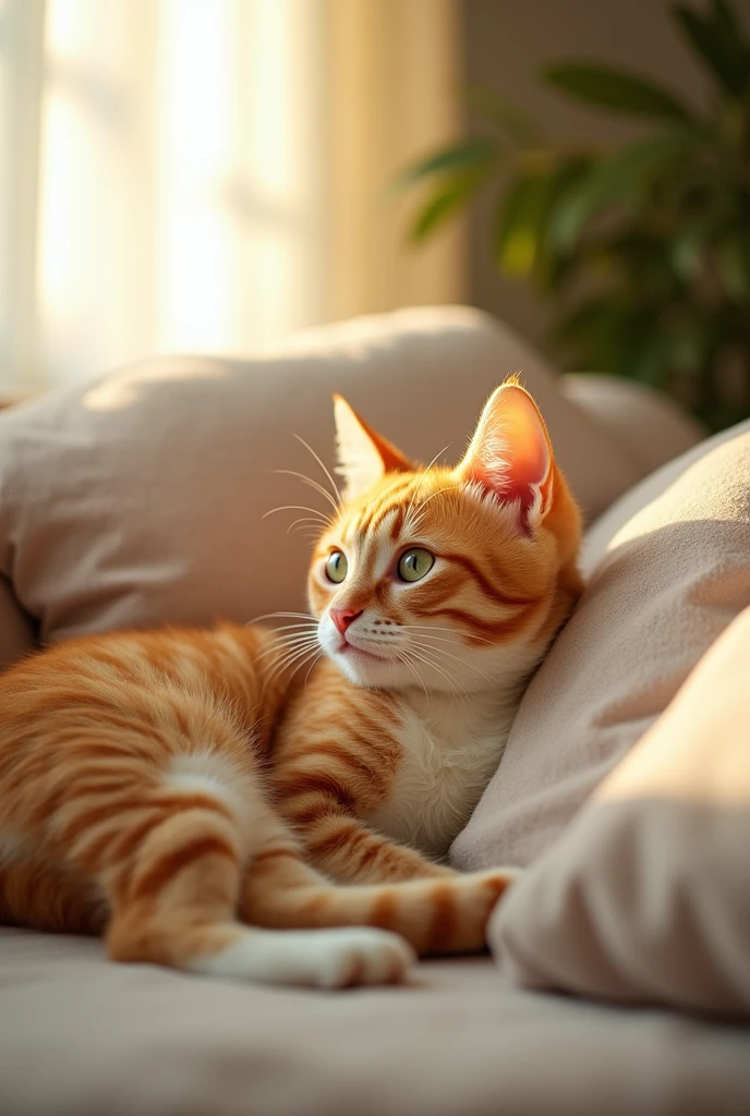 Orange cat white chest green eyes
