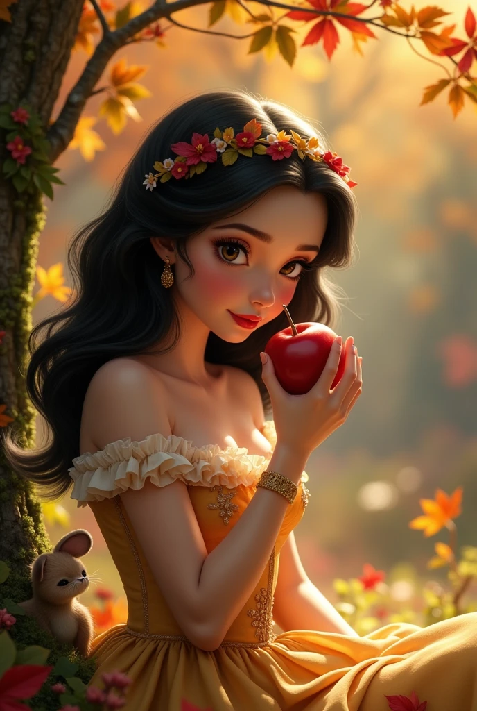 snow white, ultra realisitic, eating an apple