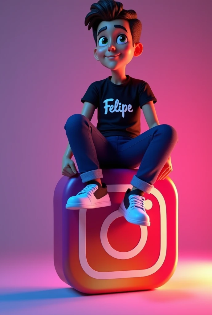  1 3d characters brunette black shirt with name felipe ofc sitting on histagram icon.