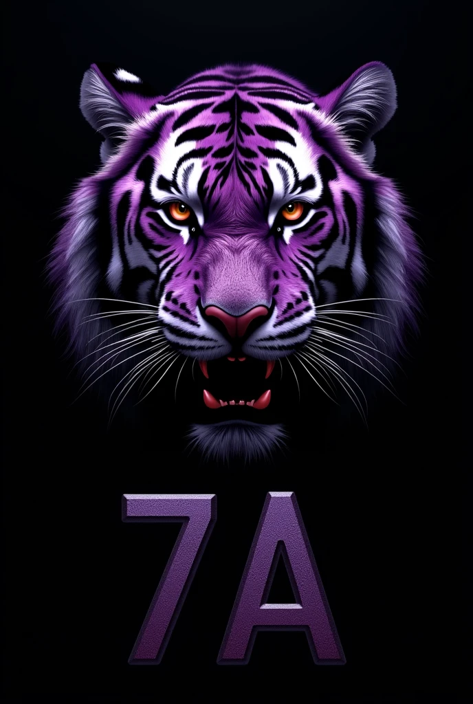You said:
"Por favor, create an image of a purple tiger with a black background. And also add 7A below the image, And don't be 7a, Be 7A, with a capital A. make the tiger a little darker purple. i.e., a little more violet." With 1 7 and 1 only with the tiger's head