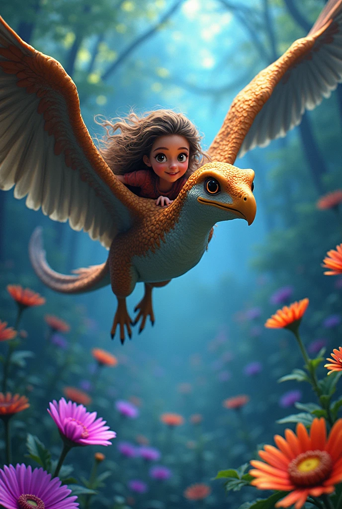 soared through the skies on the back of a Pterodactyl, explored a garden filled with glowing plants,
*jessica*
- Age: 12
- Personality: Curious, adventurous, brave, kind
- Appearance: Bright brown eyes, long curly brown hair, smiley face, slender build
*Pterodactyl (henry's friend)*
- Age: Ageless (magical creature)
- Personality: Playful, loyal, swift
- Appearance: Wingspan as wide as a house, sleek feathers, sharp eyes, agile build
- Background: Lives in the magical city, loves to fly and play