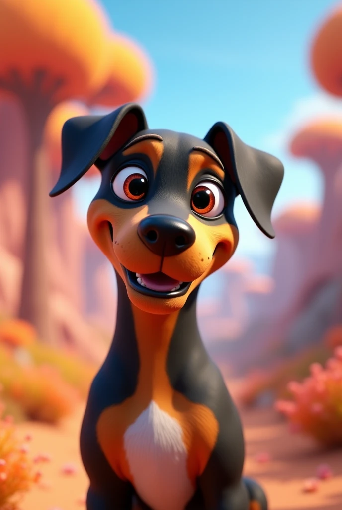Cartoon dog character, of the pitbull breed, long muzzle, middle ears, black and caramel tabby, average size, white chest spot animation character, stylized character, animation style rendering, 3d stylized, Arnold Maya rendering, Stylized 3D rendering, toon render screenshot, 3d character, 3d character, Stylized 3D rendering, 3D character rendering, cartoon character, Personagem de close up, character posing, (Pixar-style) (master part:1.2) (bokeh) (best qualityer) (skin detailed) (detailed texture) (8k) (Argilla) (cinematic lighting) (sharp focus