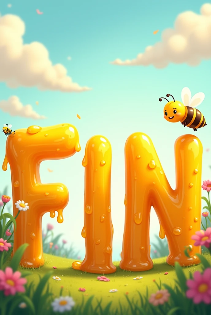 Cartoons for story letter FIN written in honey