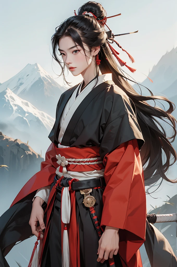 cool, samurai, boy, long hair, samurai outfit, 